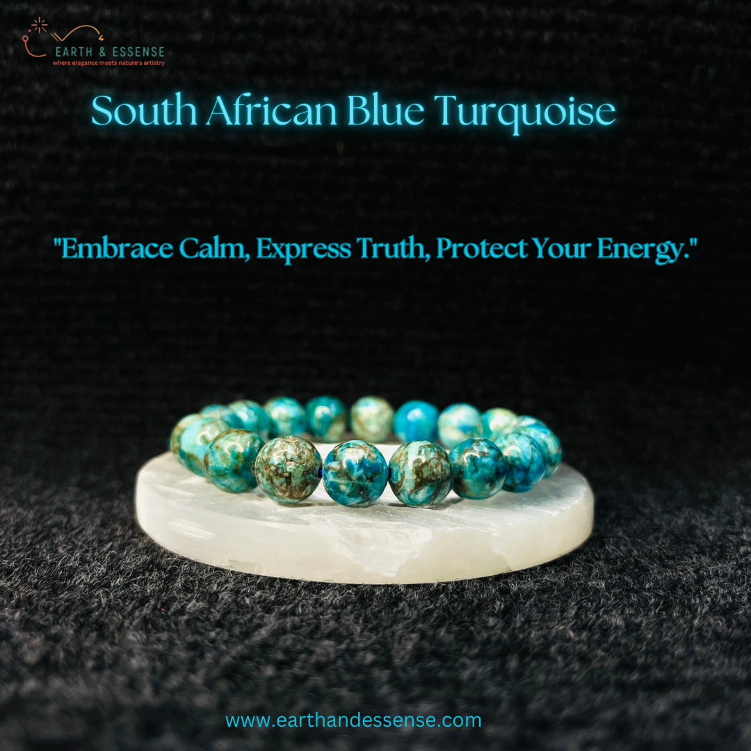 South African Blue Turquoise Bracelet - 10 MM Gemstone for Tranquility & Protection